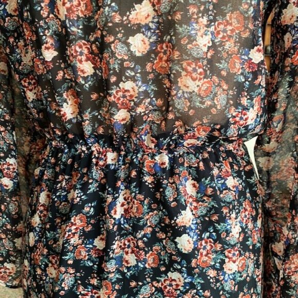 Zara maxi dark floral print chiffon long sleeve dress - Picture 16 of 16